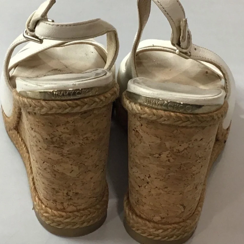 Women’s Jimmy Choo Cream Leather Peep Toe Sling Back Wedge Size 36